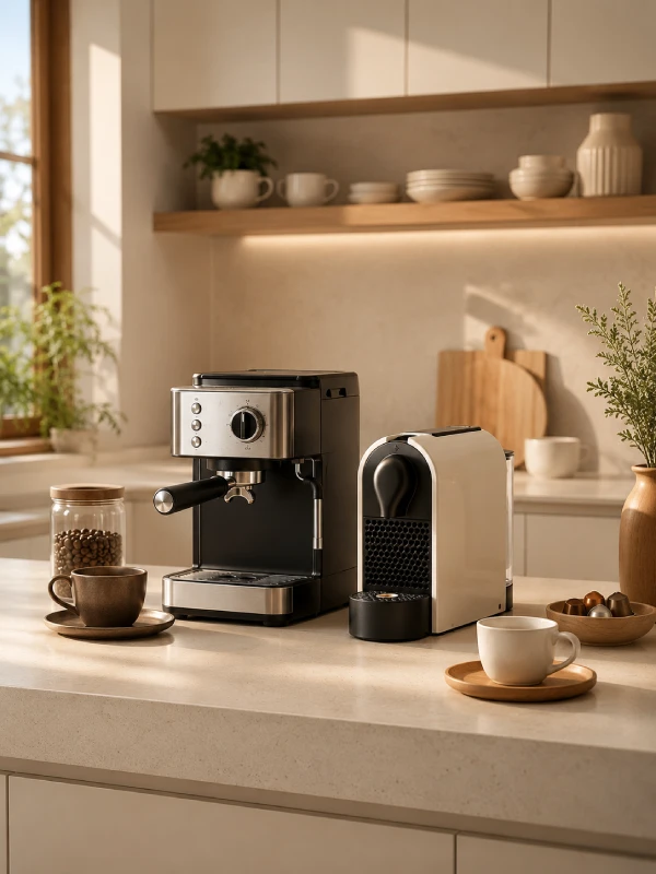 Home coffee machines in a modern kitchen setting for OEM and private label projects