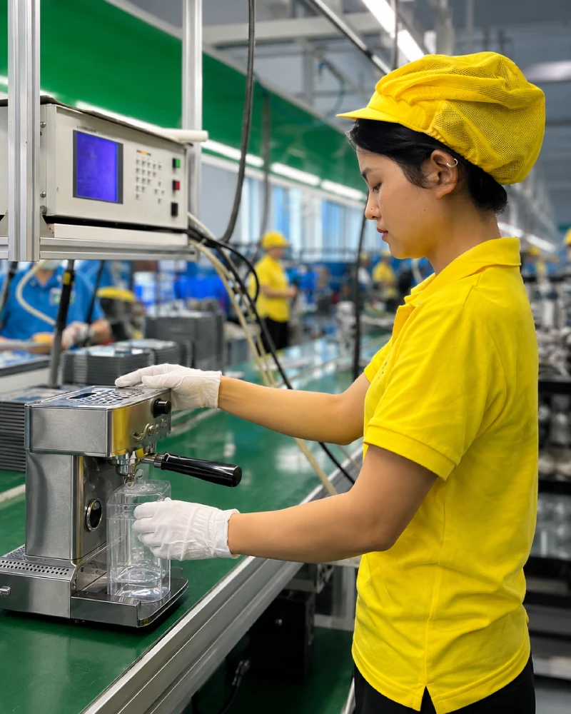 Coffee machine inspection and shipment preparation before dispatch