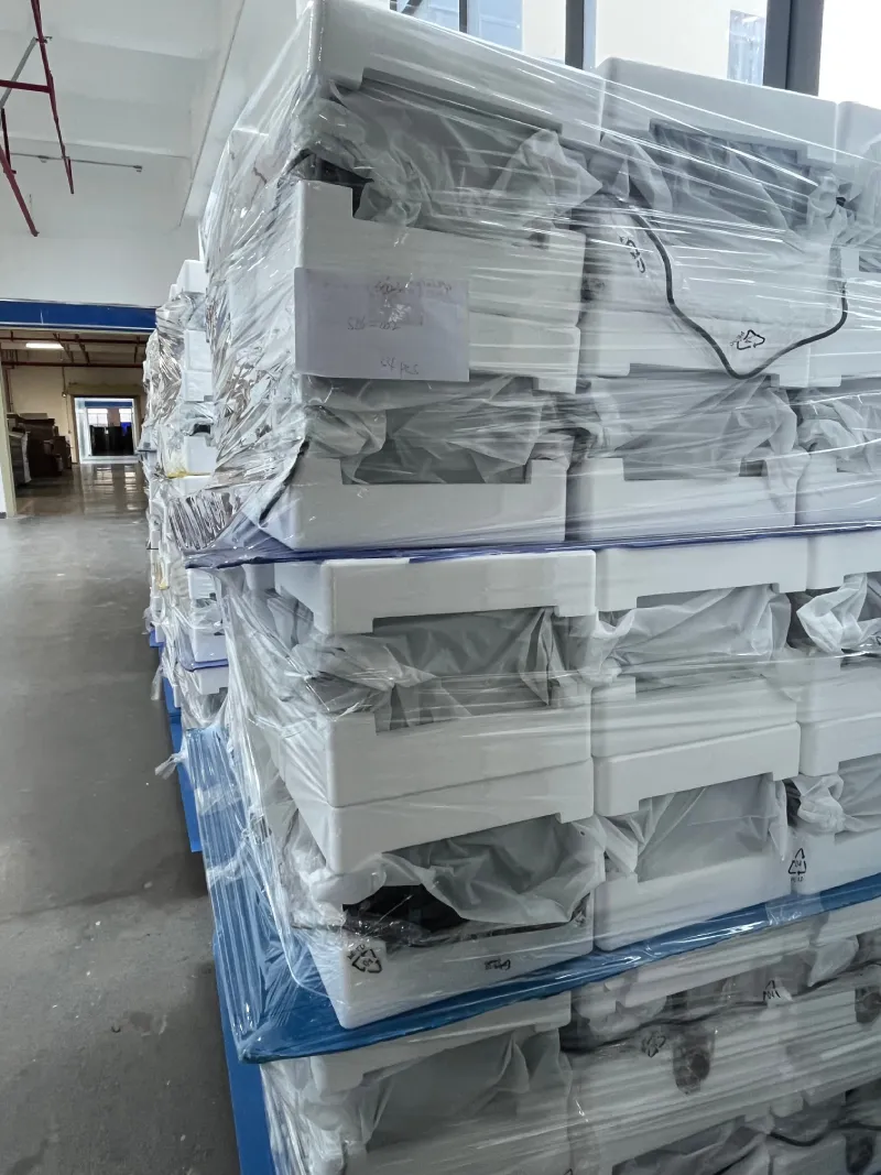 Palletized coffee machines prepared for international shipment at YSELE factory