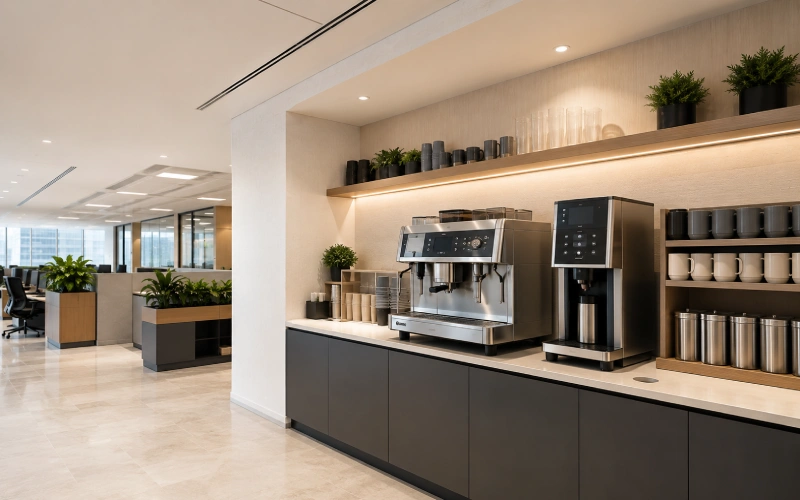 Coffee service area for a large corporate workplace