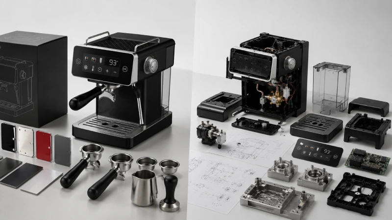 ODM coffee machine platform compared with OEM custom development using espresso machine parts, engineering drawings and tooling