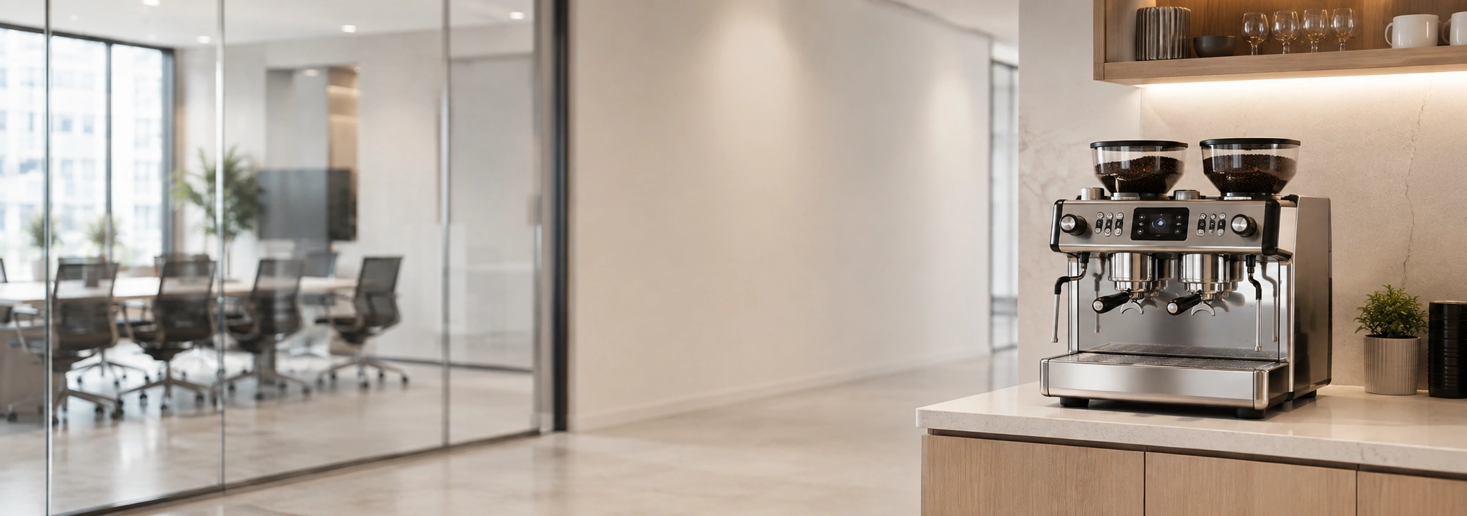 YSELE office coffee machine installed in a modern workplace coffee area