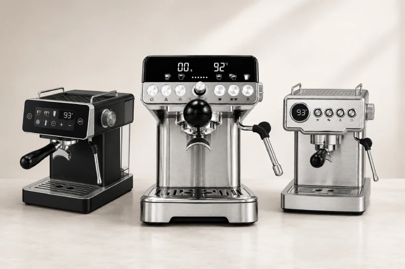 Private label coffee equipment range with espresso machine, capsule machine, grinder and accessories